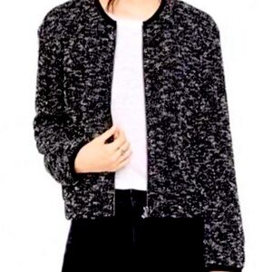NWT Ann Taylor Black and White Tweed Zippered Bomber Jacket, Size M